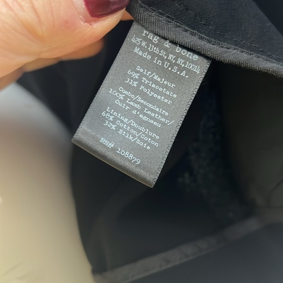 Rag & Bone Sz 2 Black Leather Sleeves Zip Pocket Fitted Blazer Jacket - Picture 11 of 12